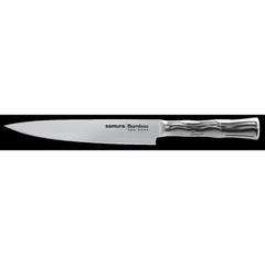 Couteau à découper BAMBOO Manche Inox Samura Couteau en acier inoxydable AUS-8 monobloc. Manche en forme de tige de bambou.