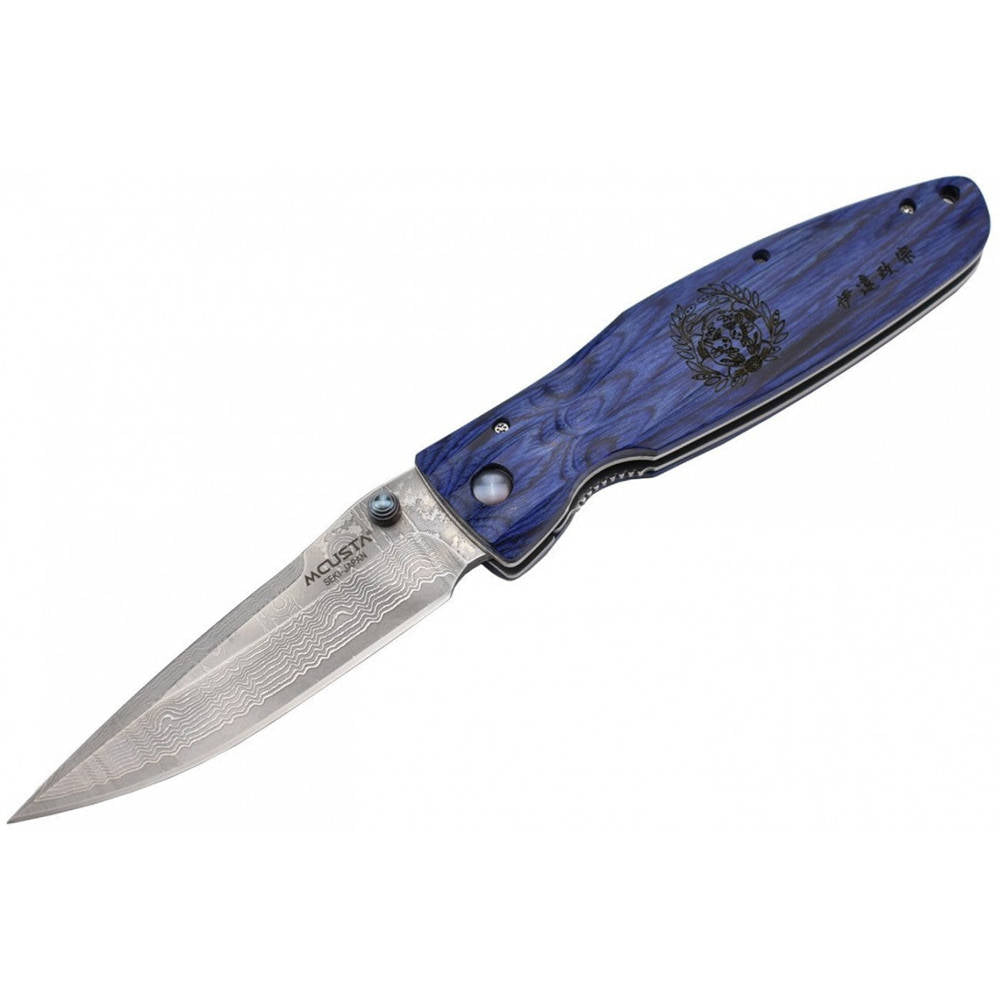 MC186D-Couteau Manche Pakka wood bleu et lame Damas- de la marque Mcusta